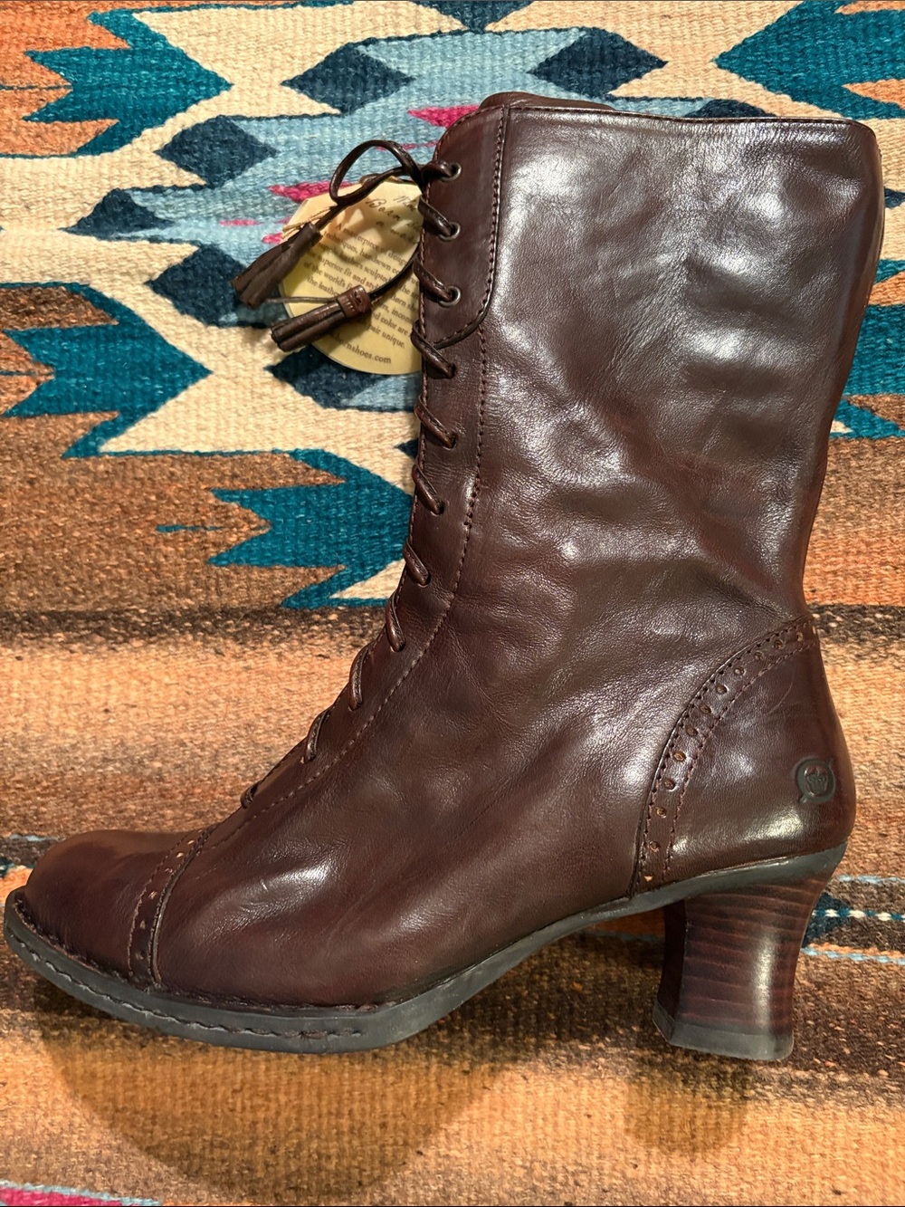 NIBWT BORN RARE Gorgeous Brown Leather Lace-Up Ankle Boots with Side Zipper-8/39 - Picture 4 of 17